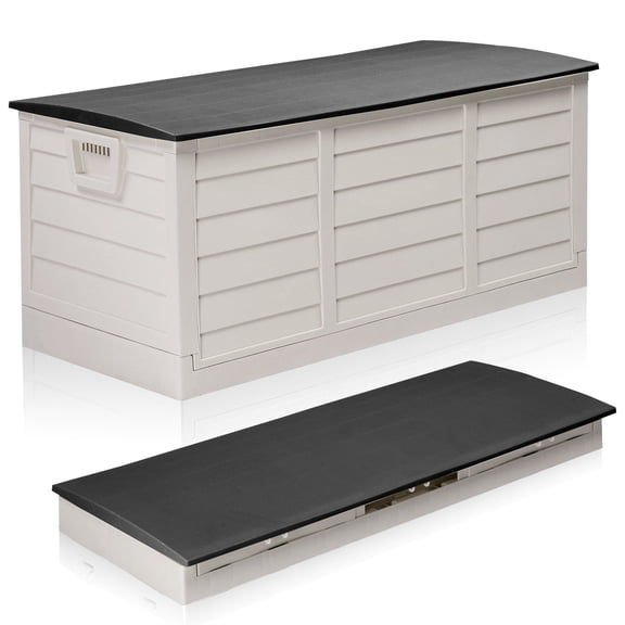 Ktaxon 75gal Outdoor Storage Box, Collapsible Resin Deck Container with Quick Assembly & Compact Fold, White