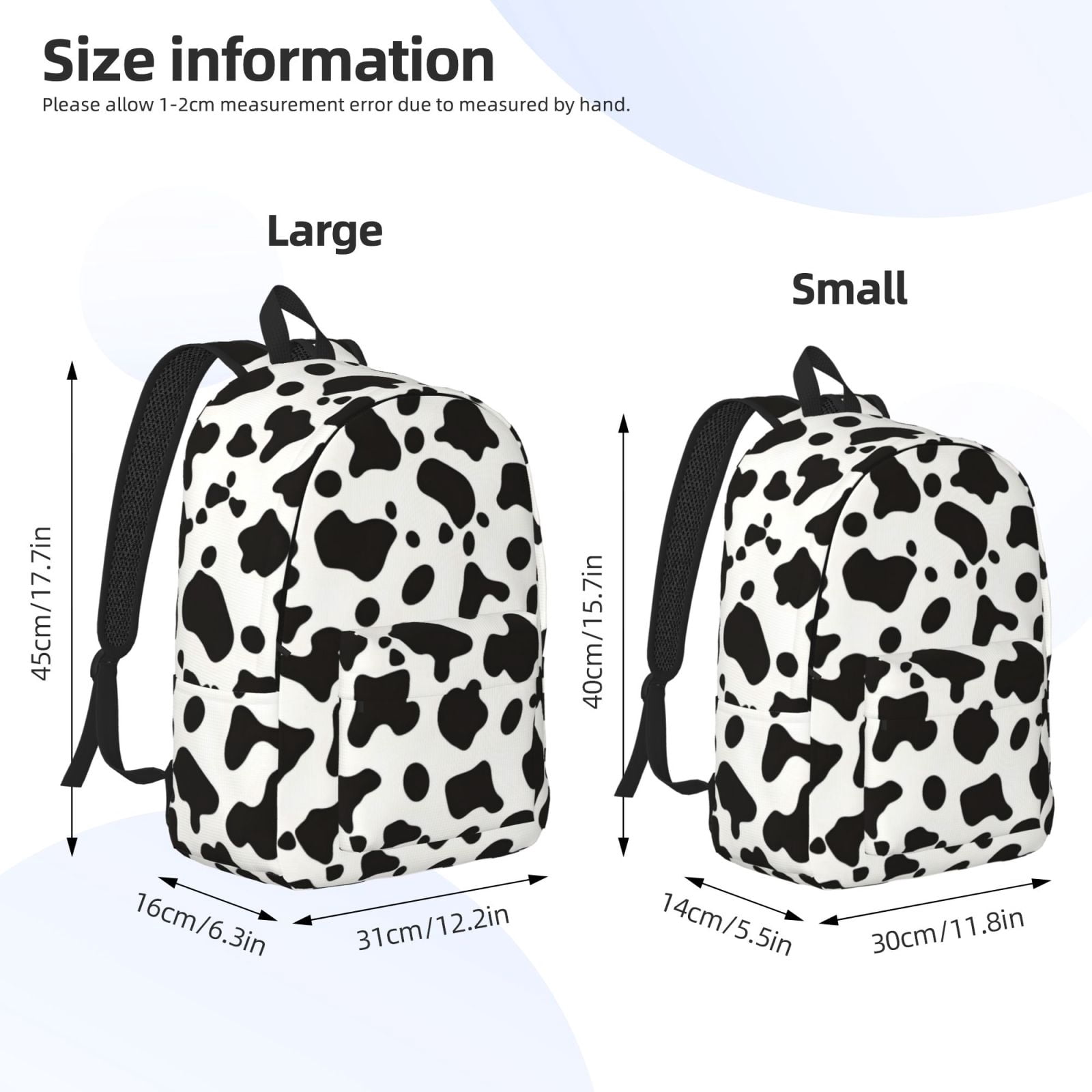 Casual Canvas Backpack Without Interlayer Large Capacity Stick Bag Design For Outdoor Shopping Office Outdoor Sports Simple Cow Print Pattern, Vector Art Style_3 Medium