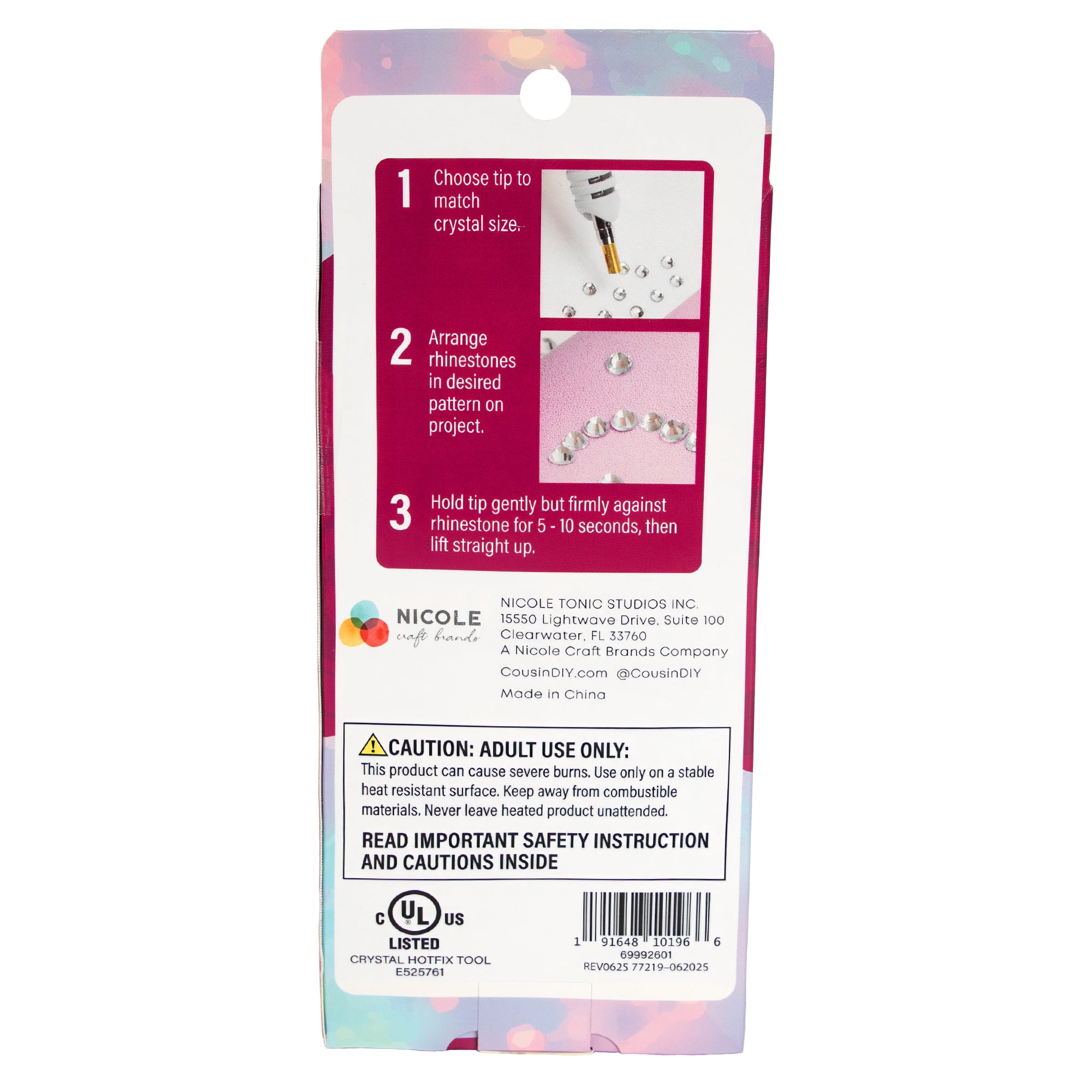 Cousin DIY Hot Fix Tool with 7 Tips - 240 Crystal Pieces for Fabric, Leather, Paper Crafting