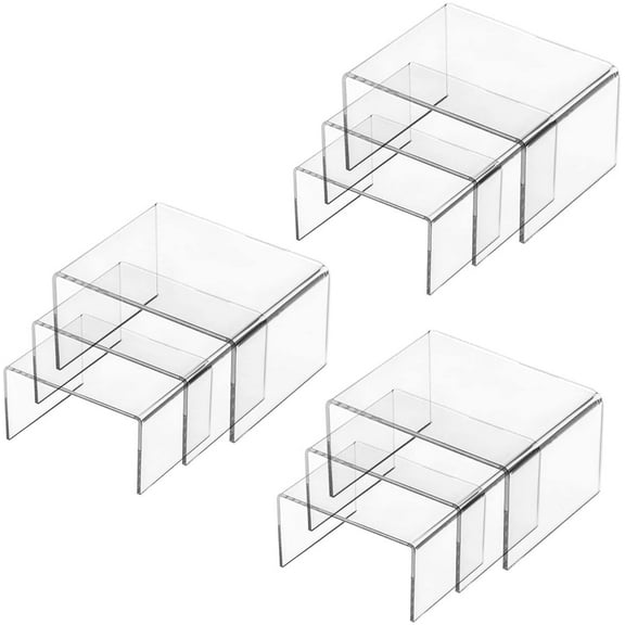 IEMIEBSHA Set of 9 Clear Acrylic Display Risers for Figures, Buffets, Cupcakes and Jewelry Display Stands