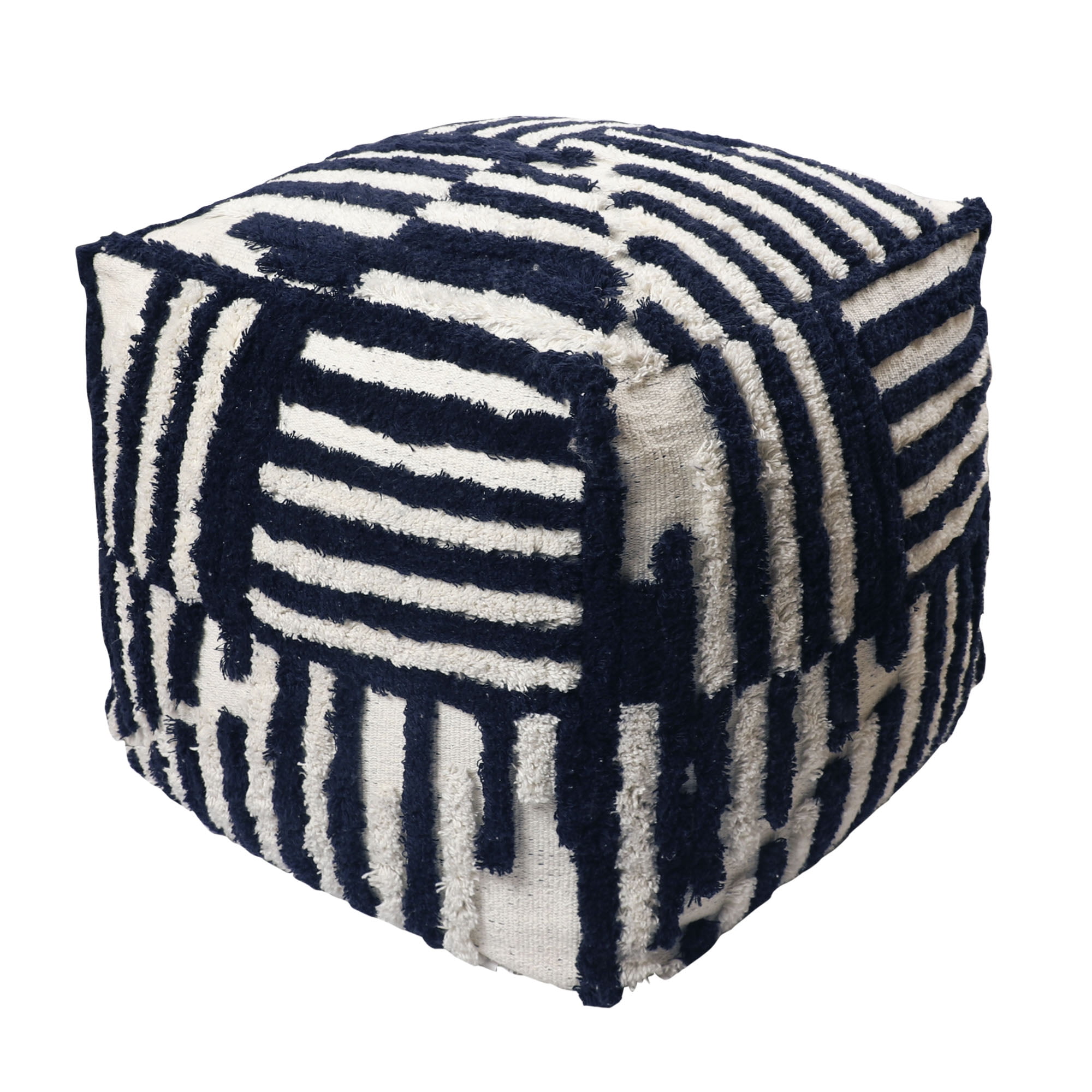 Stacy Garcia Square Geometric Over-tufted Cotton Medium-Sized Indoor Pouf, 18"x18"x18"