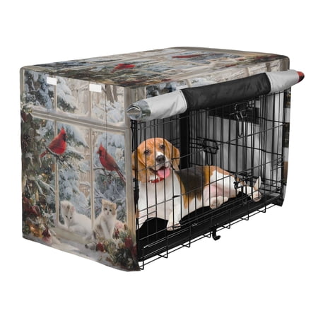Qxltty Christmas Windowsill Crate Cover Durable Oxford Cloth Pet Kennel Sunshade Universal Fit for 47in Wire Cage