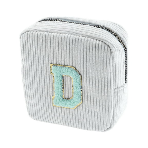 Unique Bargains 1 Pc Letter D Pattern Makeup Bag for Travel White Corduroy