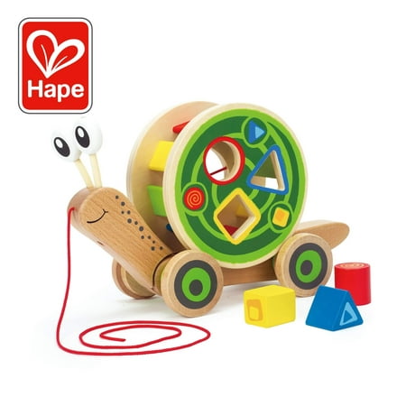 Award Winning Hape Walk-A-Long Snail Toddler Wooden Pull Toy, L: 11.9, W: 4.4, H: 7.3 inch
