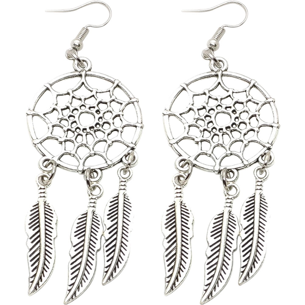 1 Pair Dream Catcher Earrings Feathering Dangle Earrings Women Ear Pendants