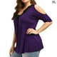 thumbnail image 5 of Guardurnaity Camiseta de mujer Blusa de encaje con cuello en V Top informal suelto con hombros descubiertos Prendas para la parte del cuerpo Violeta SG, 5 of 6