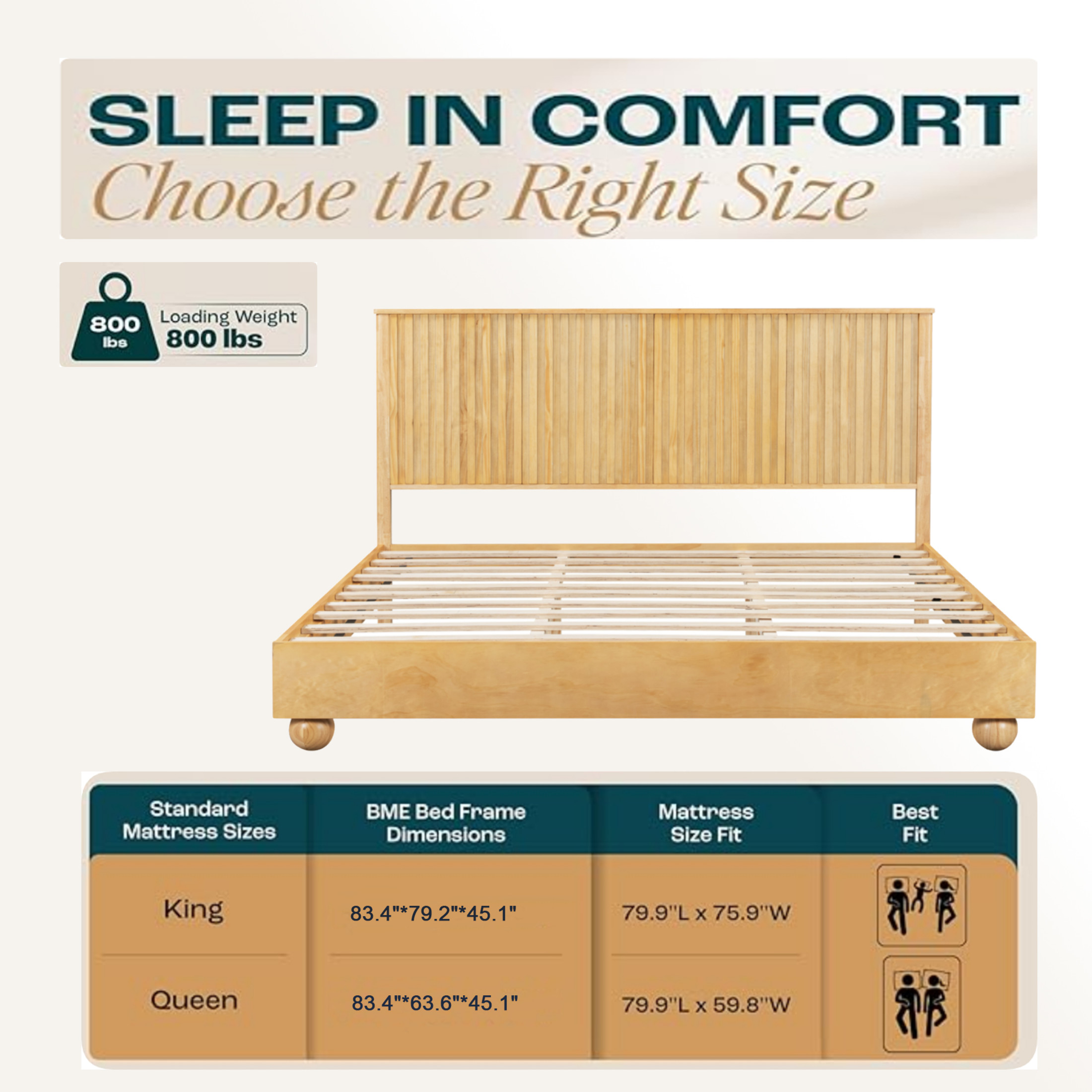 Christopher Knight Home 83.4" King Size Platform Bed Frame with Reeded Headboard, Solid Wood, Natural