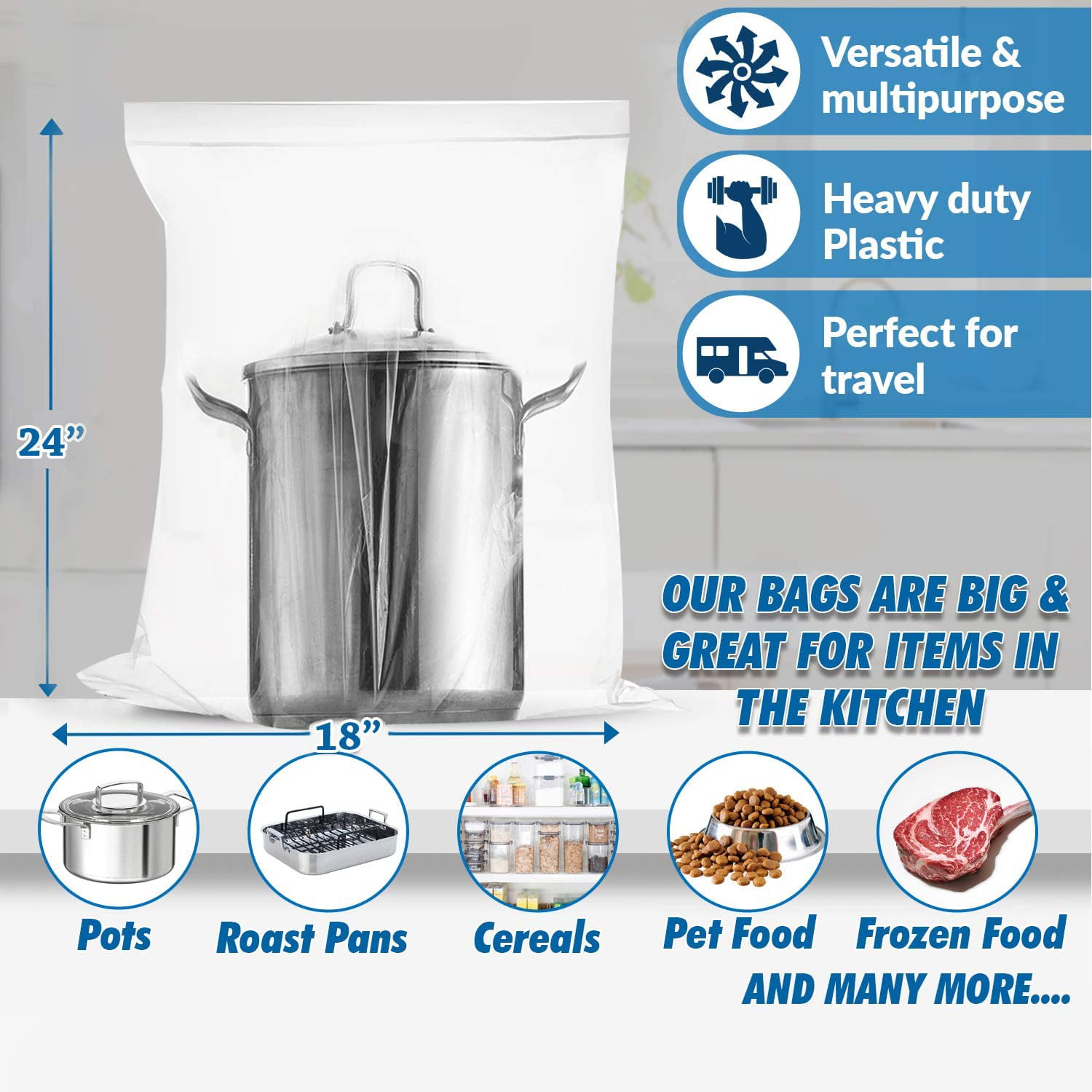  [ 12 COUNT ] Extra Large 5 GALLON Heavy Duty THICK 3 MILL  Plastic Storage Bags With Zipper Top, 18 x 24, Extra Large Food Storage  Bags for Clothes, Travel, Moving