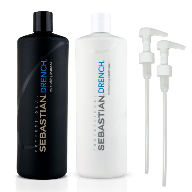 Sebastian Professional Drench Shampoo & Conditioner Duo Set | 33.8 Fl Oz Liter Bottles Prepack with Pumps Included | Intense Hydration | Deep Moisturizing for Dry, Frizz