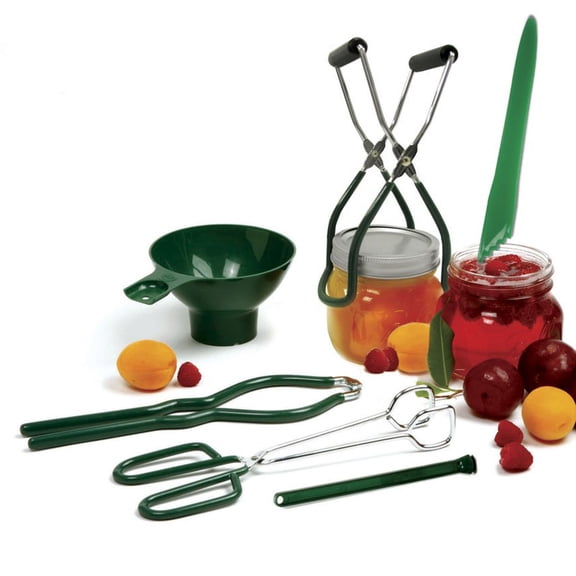 6-Piece Canning Supplies Kit, Stainless Steel Jar Lifter and Preserving Tools in Boxed Set, Non-Slip Green Kitchen Accessories for Home Canning, Pickling and Jam Making, Green