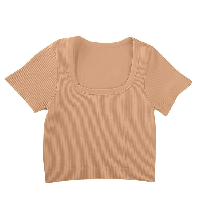 Blouses for Women Ribbed Short Sleeve Loose Tunic Top