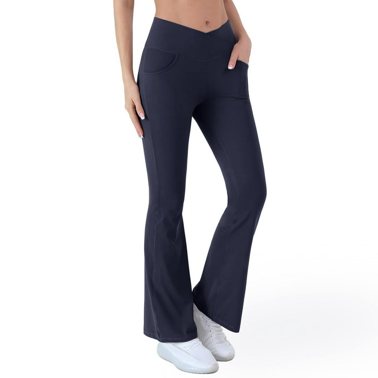 adviicd Yoga Pants For Women Dressy Yoga Leggings For Women Women's Bootcut  Yoga Pants with Pockets, High Waist Workout Bootleg Yoga Pants Tummy  Control Navy M 