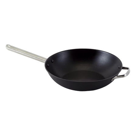 13" Cast Iron Chinese Wok - Lightweight Pre-Seasoned Wok Pan with Stainless Steel Handle - Asian Cooking, Stir Fry, Oven Safe Cookware
