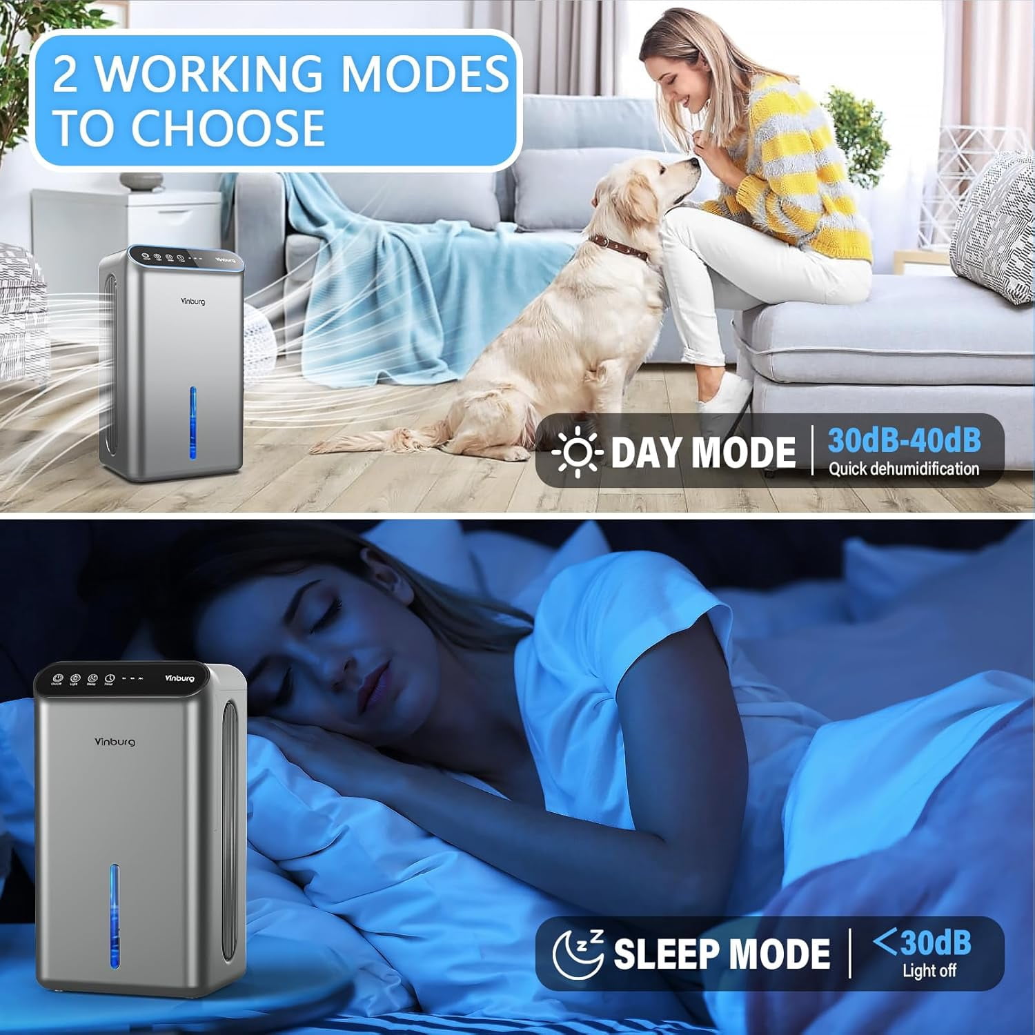 Dehumidifier for Home 1000 sq.ft - Small Quiet with Auto Shut Off, Aromatherapy, 3 Gear Timer, Sleep Mode, 7-Color LED Light, Drain Hose Bedroom, Bathroom, Basement, RV(Matte Silver)