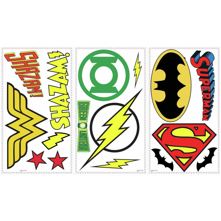 DC COMICS SUPERHERO LOGOS 16 Wall Decal Superman Batman Room Decor Stickers
