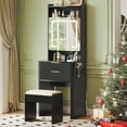 thumbnail image 4 of UGTOO 3-in-1 Foldable Vanity Desk with LED Lights & Charging Station, Black Makeup Table with Mirror, 2 Drawers & Stool, Space-Saving Dressing Table for Small Bedrooms (21.65"L), 4 of 14