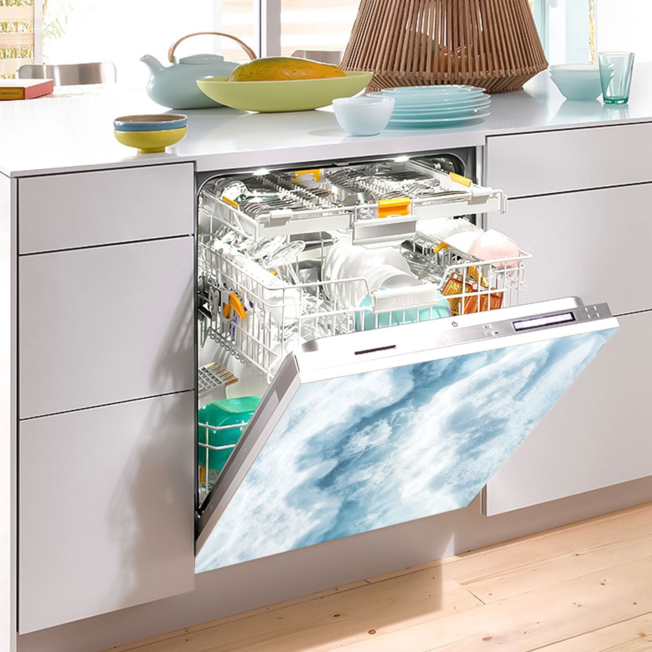 Dishwasher Magnetic Sticker 23x26 Inch Refrigerator Magnetic Sticker Washing Machine Magnetic Sticker Kitchen Panel Magnetic Sticker Home Decor White Ocean Pattern