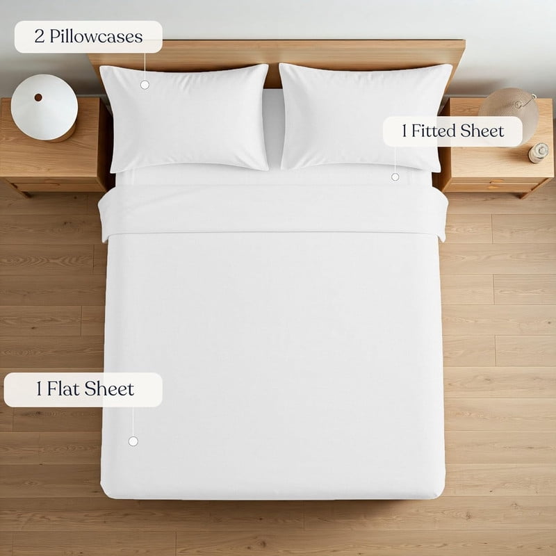 Delara 100% European Flax Linen Sheet Set, Full, 4-Piece, 345 Thread Count, Ultra Soft, Breathable, Deep Pocket, White