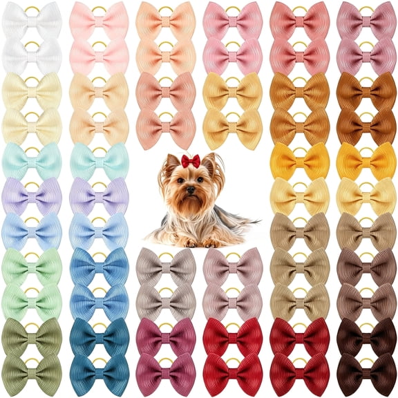 OQRKI 60Pcs Cute Dog Hair Bows with Rubber Bands,Total 30 Mixed Colors | Handmade Dog Bowknot Hair Bows,Yorkie Doggie Dog Grooming Bows,For Girls Small Dog Puppy Pet Hair Costume Accessories