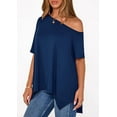 thumbnail image 5 of PRETTYGARDEN Off The Shoulder Tops for Women Summer Short Sleeve Asymmetrical Oversized Tee Shirts Casual Spring Clothes, 5 of 10