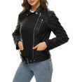 thumbnail image 2 of Womens Genuine Black quilted Lambskin Belted Leather Jacket Motorcycle Biker Leather Jacket W214, 2 of 4