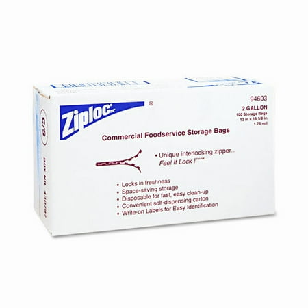 DRACKETT PROFESSIONAL Ziploc Double Zipper Bags, Plastic, 2 gal, Clear w/Write-On Panel, 100/carton