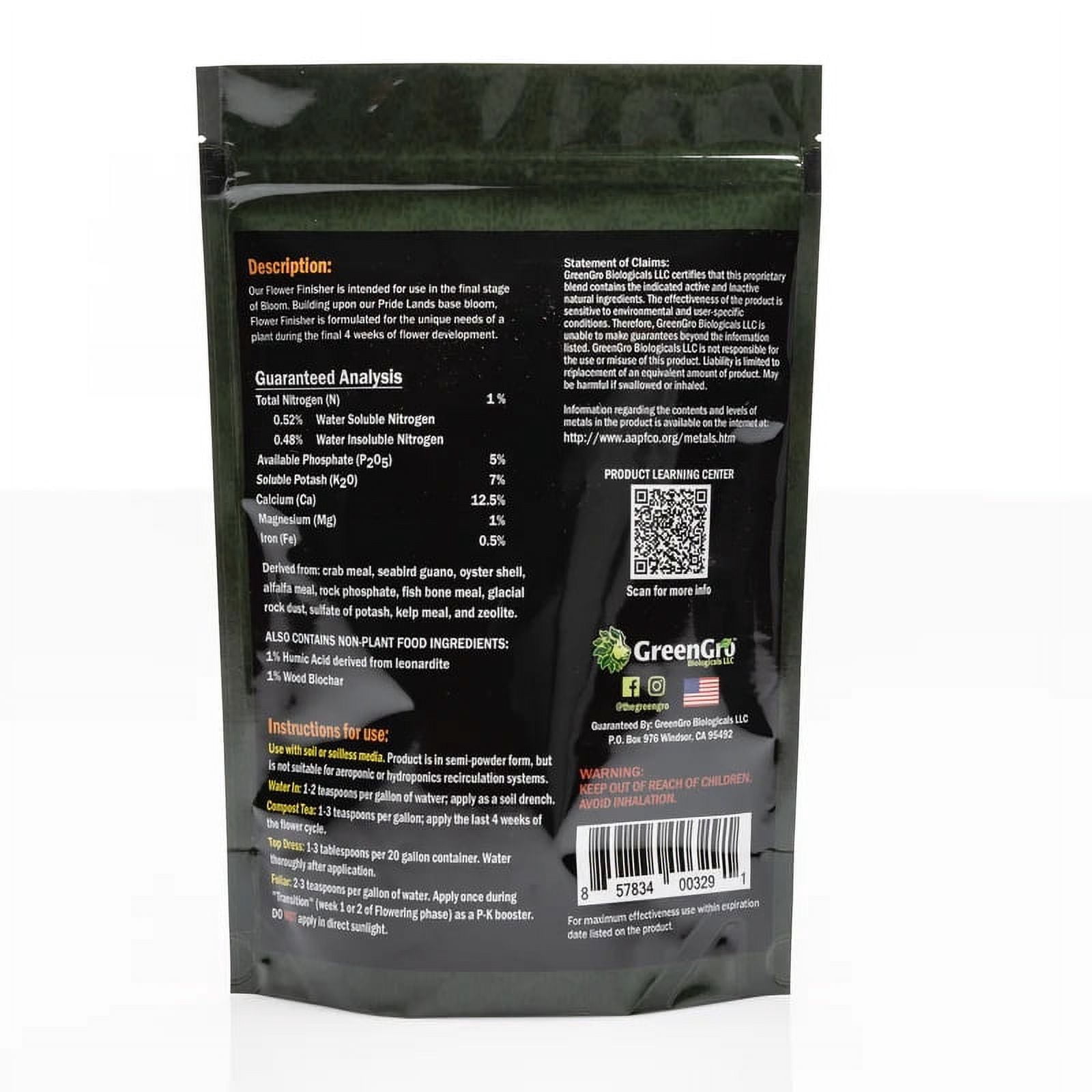 Hydrofarm Green Gro Flower Finisher Amendment for Final Stage Blooming, 2 Pounds