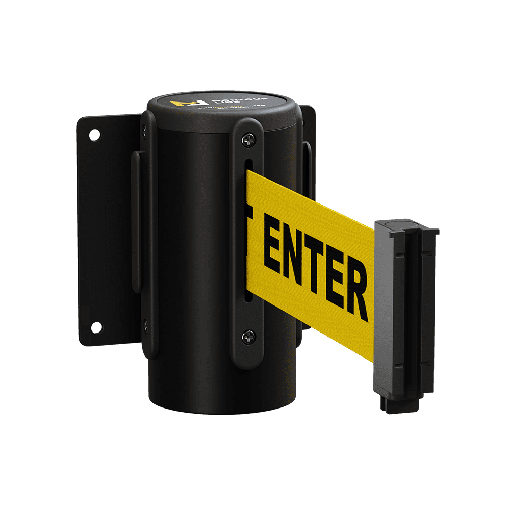 CCW Series WMB-120 11 Foot, Black and Yellow Belt with Black Steel Case Fixed Wall Mount Retractable Belt Barrier with Black Steel Case 
