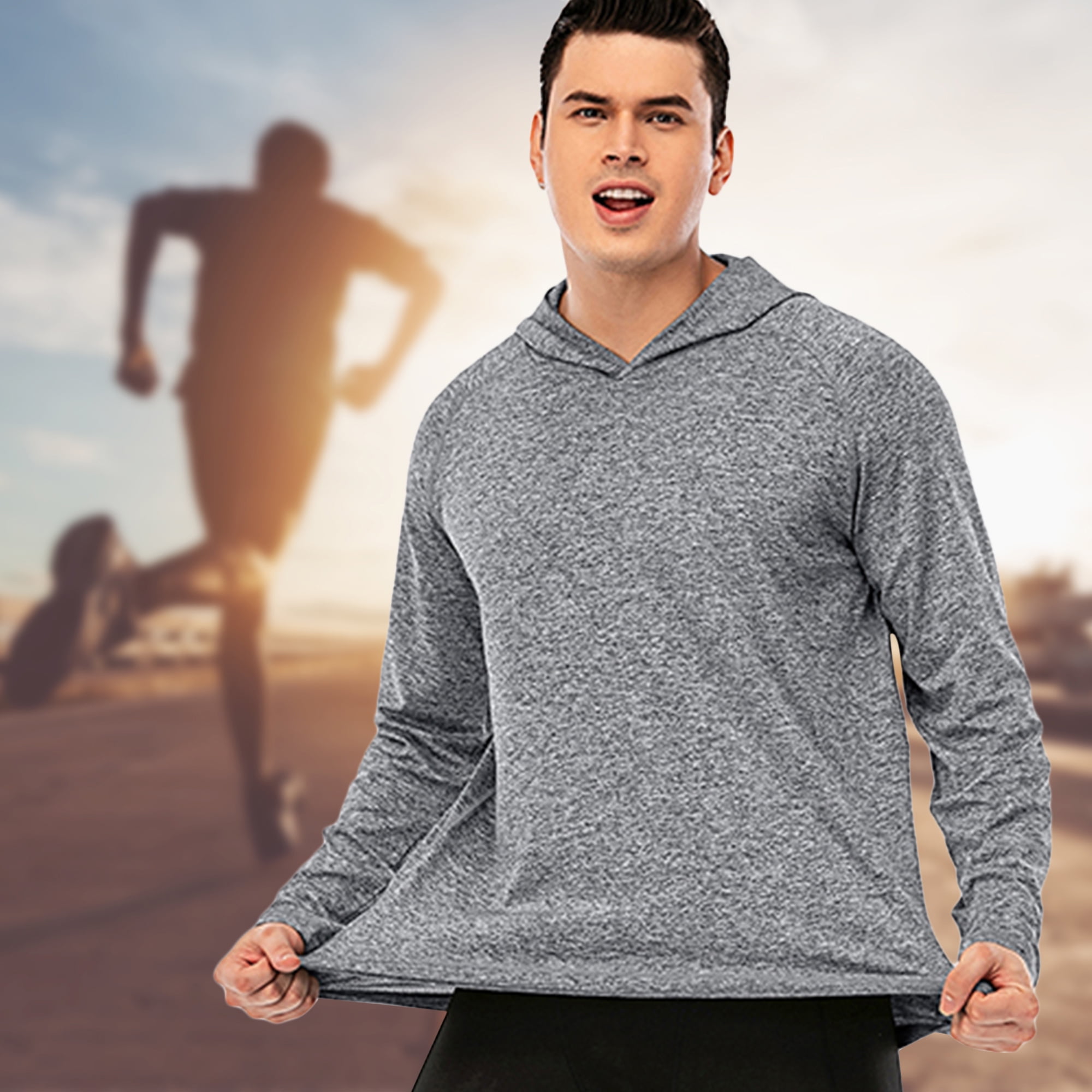 Men's Hoodie Long Sleeve Sport Running Quick Dry Shirts Athletic Moisture  Wicking Tops Sun Protection For Sport Casual Outdoor Work 