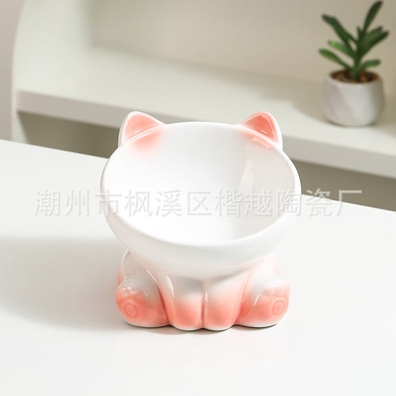 Raised Ceramic Cat Bowl - Tilted Elevated Pet Food Dish for Kittens and Small Dogs, Comfortable Feeding Station for Home Use