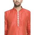 thumbnail image 2 of eloria Men's Traditional Silk Blend Solid Orange Kurta With White Churidar Pyjama, 2 of 7