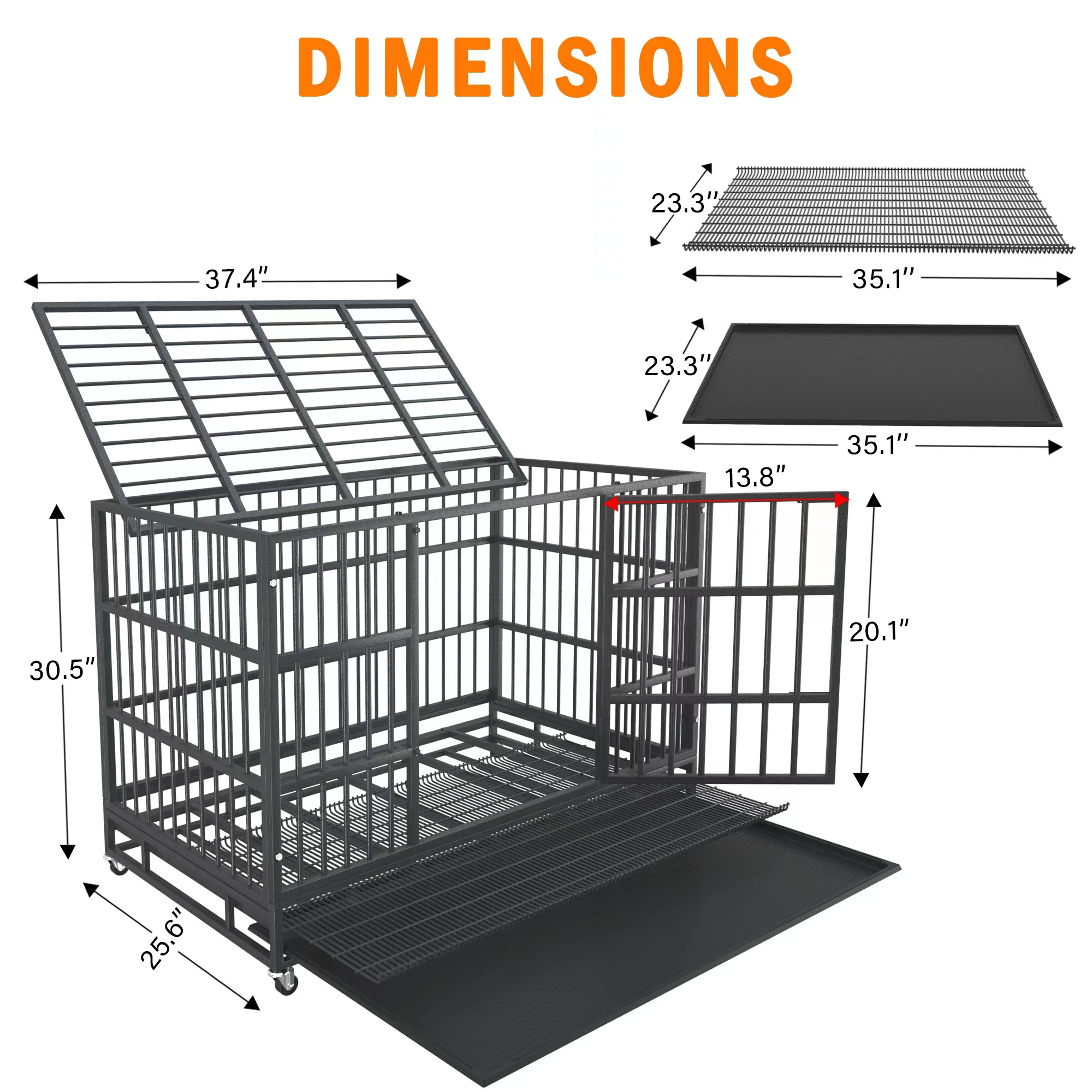 Boldbone 48/38 inch Heavy Duty Indestructible Dog Crate Cage Kennel for Large Dogs, High Anxiety Dog Crate with Removable Crate Trays, Wheels and Double Door, Extra Large XL XXL Escape Proof Dog Crate
