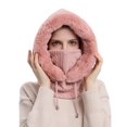 thumbnail image 2 of Morttic Women 3 in 1 Slouchy Fleece Beanie Hats Scarf Mask Hooded Balaclava Hat Winter Warm Windproof Ski Skull Cap for Outdoor Sport, Pink, 2 of 7