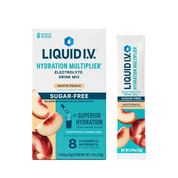 Liquid I.V.® White Peach Sugar-Free Hydration Multiplier® Powdered Electrolyte Drink Mix, 6 Count Packets