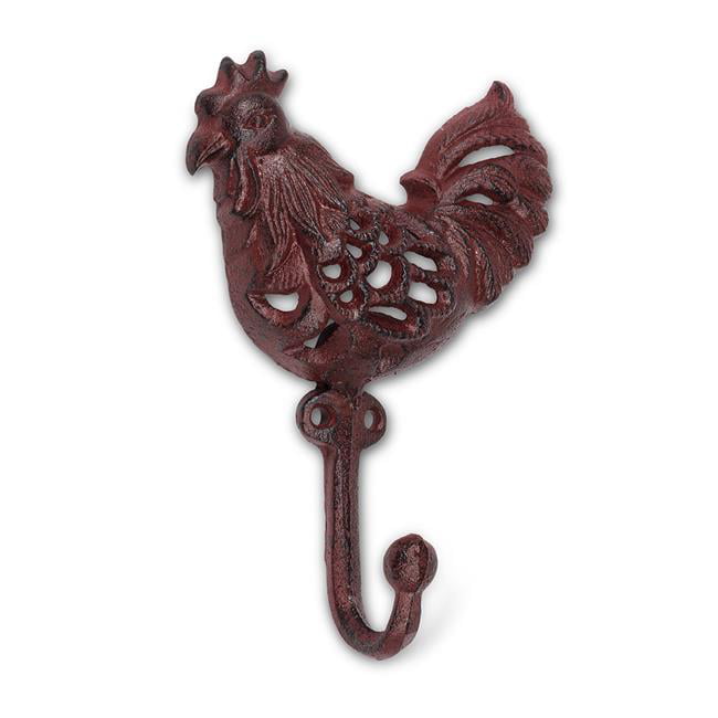 Cast Iron Antique Style Rustic ROOSTER Coat Hook Brown Finish CHICKEN Hat Rack 