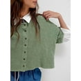thumbnail image 4 of Women Y2K Button Front Crop Sweater Cardigan Solid Color Crew Neck Middle Sleeve Knit Tops Streetwear Green XL, 4 of 6