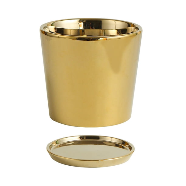 Matsuzay Maceta de cerámica para oficina, escritorio, jardín, maceta con bandeja, maceta decorativa en maceta para hierbas, Cactus, orquídea Jardín y Patio Oro Matsuzay HA084022-05