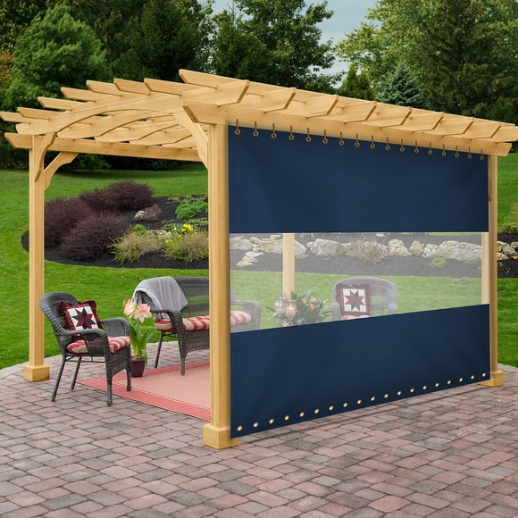 COVERS&ALL Outdoor Clear Panel Curtain, 12 Oz Tarp Max Waterproof & UV Resistant with Rustproof Grommets, Ideal for Outdoors/Indoors (4'H x 8'W, Blue)