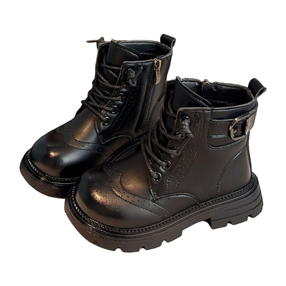 Girls Winter Boots Retro Wingtip Leather Dress Oxford Shoes Booties Trendy Buckle Lace up Zipper Platform Ankle Boots 10 Little Kid Black