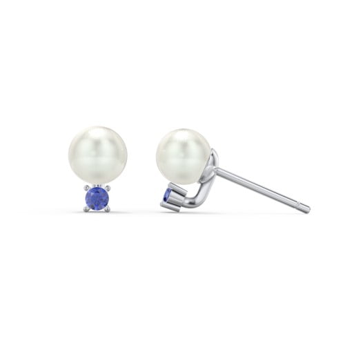 Boucles d'Oreilles Clous en Perles d'Eau Douce avec Pierre de Naissance