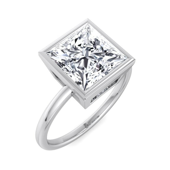 Pearl - Moissanite Princess Cut Lab Diamond Bezel Set Engagement Ring
