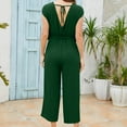 thumbnail image 4 of Summer Savings Clearance! Edvintorg Wide Leg Pants Sets Women 2 Piece Outfits 2Pc Fashion Womens Clothing Crewneck Solid Short Sleeve Top + Loose Pocket Pants Suit Green S, 4 of 6