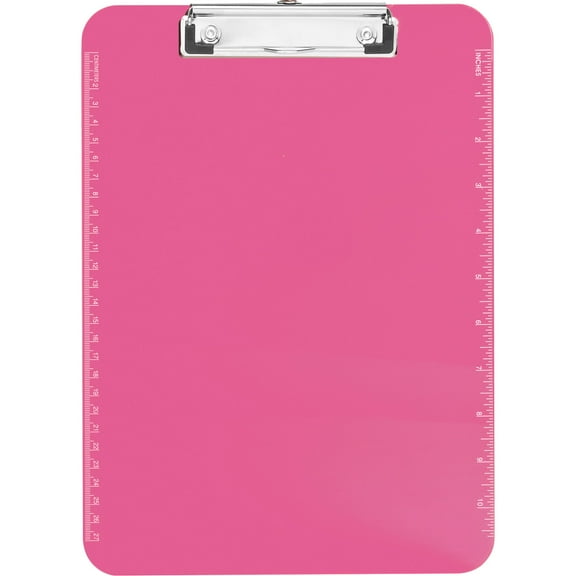 Sparco 9" x 12" Low-Profile Plastic Clipboard, Neon Pink