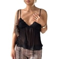 thumbnail image 2 of Women Y2k Babydoll Tank Tops Lace Trim V Neck Crop Spaghetti Strap Top Summer Cute Flowy Shirts Black L, 2 of 8