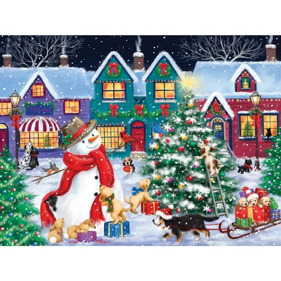 300 Piece Jigsaw Puzzle for Adults “Snowman and Dogs Christmas Street”