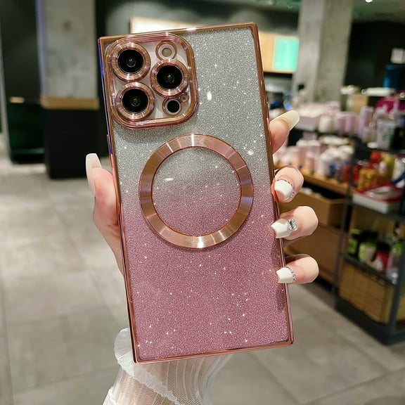 Allytechgroup Glitter Bling Case for Apple iPhone 13 Pro, Luxury Compatible with Magsafe Shockproof Anti-Scratch Fashionable Slim Fit Camera Lens Protective Cover for Girls Women, Rosegold