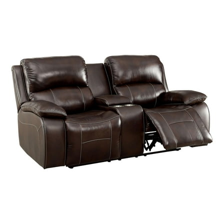 Furniture of America Marta Top Grain Leather Reclining Loveseat in Brown