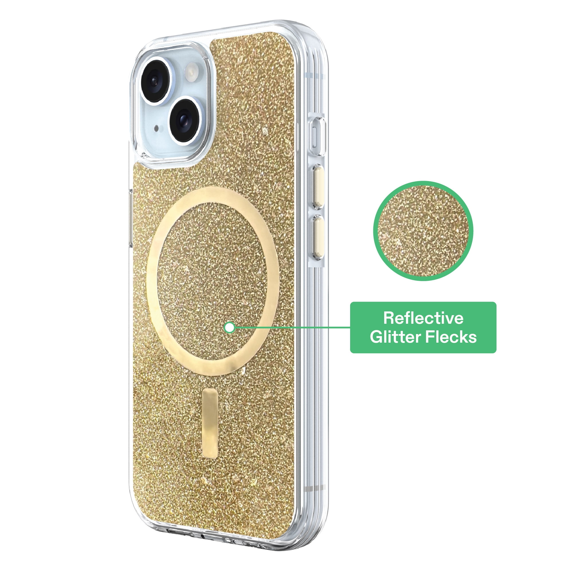 onn Phone Case for iPhone 17e / 16e / 15 / 14 / 13, MagSafe Compatible - Gold Glitter Fleck