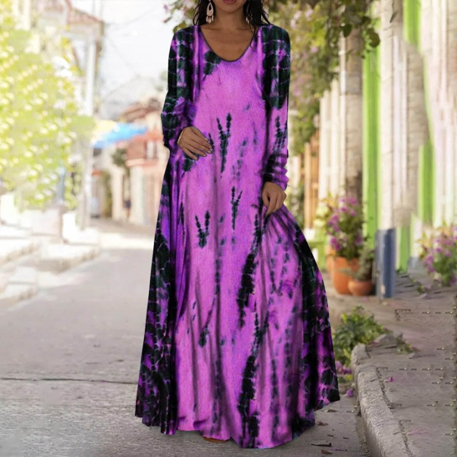 Wirdiell Womens Dresses Casual Maxi Dress Fashion Casual Round Neck