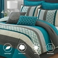 thumbnail image 5 of Lanco Moroccan Peacock/Teal/Turquoise 8-Piece Comforter Set, Grey, King, Striped/Geometric Patchwork, 5 of 9